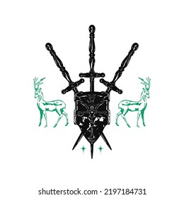 sword and deer illustration vector
