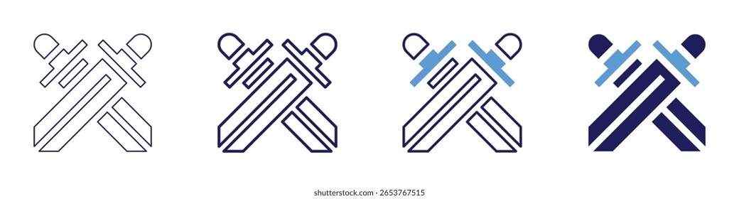 Sword defense icon in 4 different styles. Thin Line, Line, Bold Line, Duotone. Duotone style. Editable stroke.