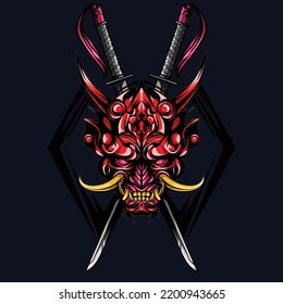 sword demon oni mask illustration