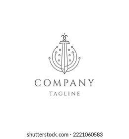 Diseño de espadas con estilo de línea plantilla de logotipo con vector plano