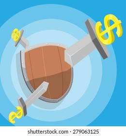 Sword Dollar Attack Shield Protect Vector