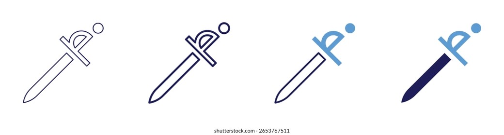 Sword drills icon in 4 different styles. Thin Line, Line, Bold Line, Duotone. Duotone style. Editable stroke.
