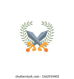 sword emblem antique medieval flat design vector illustration