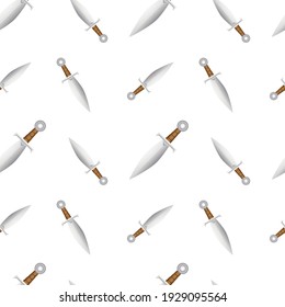 Schwert Emoji Muster. Messer mit Stahlklingen Nahtlose Hintergrundsymbole. Silhouette Emoticon Weapon Mittelalterlicher Vektorgrafik.