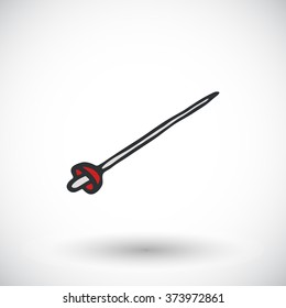 Sword or epee sketch. Hand-drawn cartoon pirate icon. Doodle drawing. Vector illustration. 