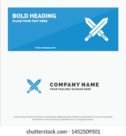 Sword, Fencing, Sports, Weapon SOlid Icon Website Banner and Business Logo Template