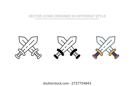 Ícones Sword Fight definidos em estilo diferente com fundo branco