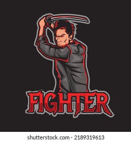 Sword and Fighter vector illustration. logo design