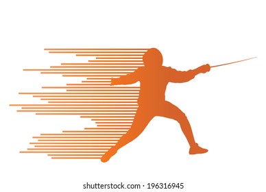 Sword fighters active young man fencing sport silhouettes vector abstract background illustration