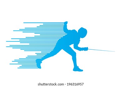 Sword fighters active young man fencing sport silhouettes vector abstract background illustration