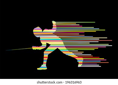 Sword fighters active young man fencing sport silhouettes vector abstract background illustration