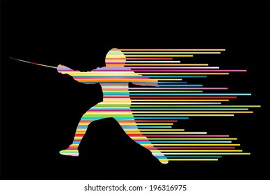 Sword fighters active young man fencing sport silhouettes vector abstract background illustration