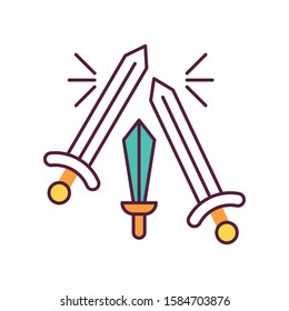 Sword fighting color icon. Weapon clashing. Battling and war. Ancient history. Longswords and broadswords. Military competition. Battlefield. Medieval culture. Isolated vector illustration