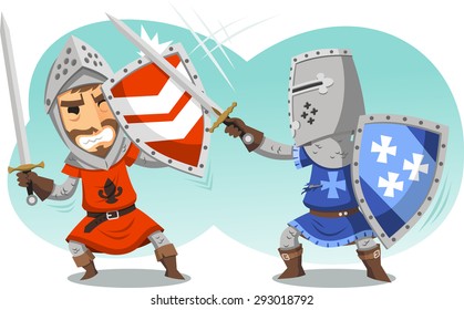 Sword Fighting Knights In Full Armor Cartoon Illustration Cartoon.