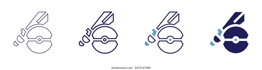 Sword film icon in 4 different styles. Thin Line, Line, Bold Line, Duotone. Duotone style. Editable stroke.