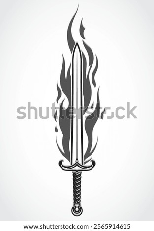 sword with fire blade silhouette flame logo 