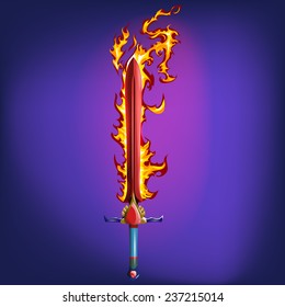 Sword with fire flames. Vector illustration.