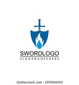 Sword Fire and Shield Logo Vector Template Design