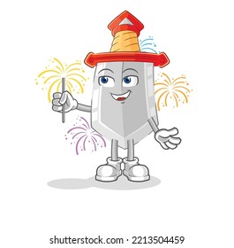 the sword with fireworks mascot. cartoon vector