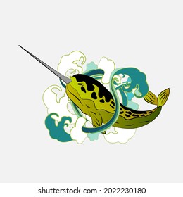 sword fish illustration design for sukajan is mean japan traditional cloth or t-shirt with digital hand drawn Embroidery Men T-shirts Summer Casual Short Sleeve Hip Hop T Shirt Streetwear