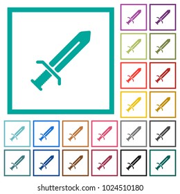 Sword flat color icons with quadrant frames on white background