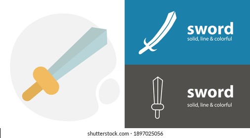 sword flat icon, with sword simple, line icon