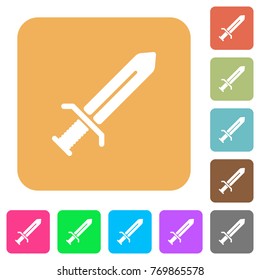 Sword flat icons on rounded square vivid color backgrounds.