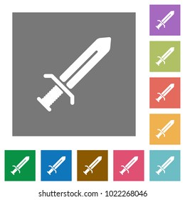 Sword flat icons on simple color square backgrounds