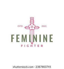 sword flower feminine fighter line style minimal logo design vector icon illustration