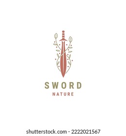 Sword flower logo design template flat vector