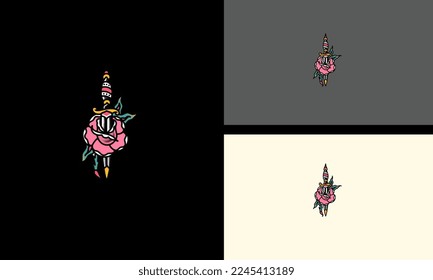 sword and flowers vector illustration tattoo design