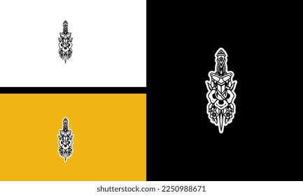 sword and flowers vector outline design