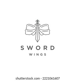 Sword fly design with wings line art logo template flat vector