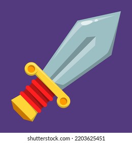 Schwertspielsymbol. Vektorgrafik einer Waffe mit scharfer Klinge. Konzept der Schlacht oder des Krieges.