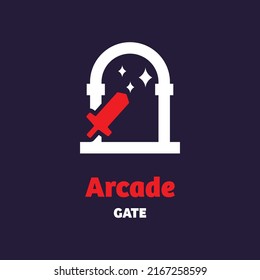 Sword with gate, logo design vector symbol icon illustration creative idea