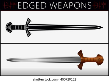 Sword. Gladius. Medieval Weapons. Collection of Vector Edged Weapons. Silhouette and Colored