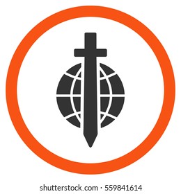 Sword Globe vector bicolor rounded icon. Image style is a flat icon symbol inside a circle, orange and gray colors, white background.
