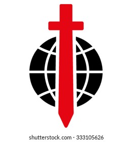 Sword Globe vector icon. Style is bicolor flat symbol, intensive red and black colors, rounded angles, white background.