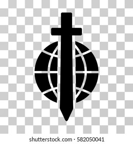 Sword Globe vector pictogram. Illustration style is flat iconic black symbol on a transparent background.