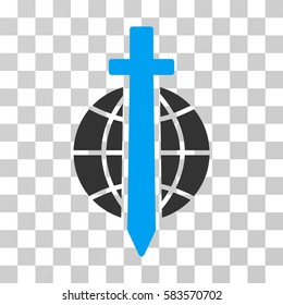 Sword Globe vector pictogram. Illustration style is flat iconic bicolor blue and gray symbol on a transparent background.
