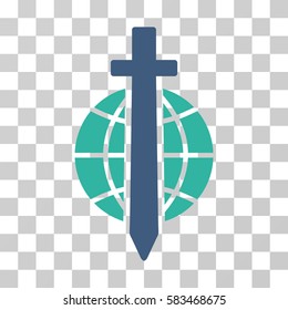 Sword Globe vector pictograph. Illustration style is flat iconic bicolor cobalt and cyan symbol on a transparent background.
