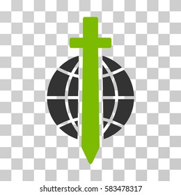 Sword Globe vector pictograph. Illustration style is flat iconic bicolor eco green and gray symbol on a transparent background.