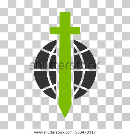 Sword Globe vector pictograph. Illustration style is flat iconic bicolor eco green and gray symbol on a transparent background.