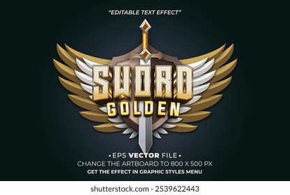 Espada de efeito de texto dourado vetor editável 3d para jogo 