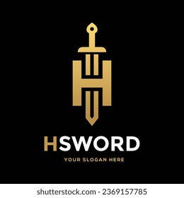 Sword H letter or number vector logo template. This logo use gold. Suitable for business