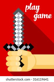sword in hand, cartoon sword, game sword, pixels sword, play game illustration