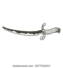 sword hand drawn doodle vintage drawing in black white style. Pirates equipment concept vector illustration.