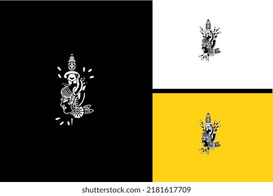 sword and head women vector black and white