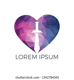 Sword and heart logo design. Elegant Shield logo designs concept vector, Guardian symbol. Logo brave warriors sign.