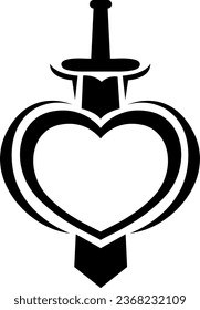 Tatuaje de espadas y corazón, ilustración del tatuaje, vector sobre fondo blanco.